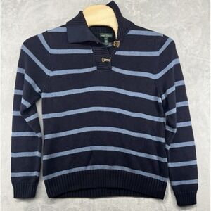 Lauren Jeans Co. LRL Cotton Sweater Blue Striped Sweater Knit Women's XL READ
